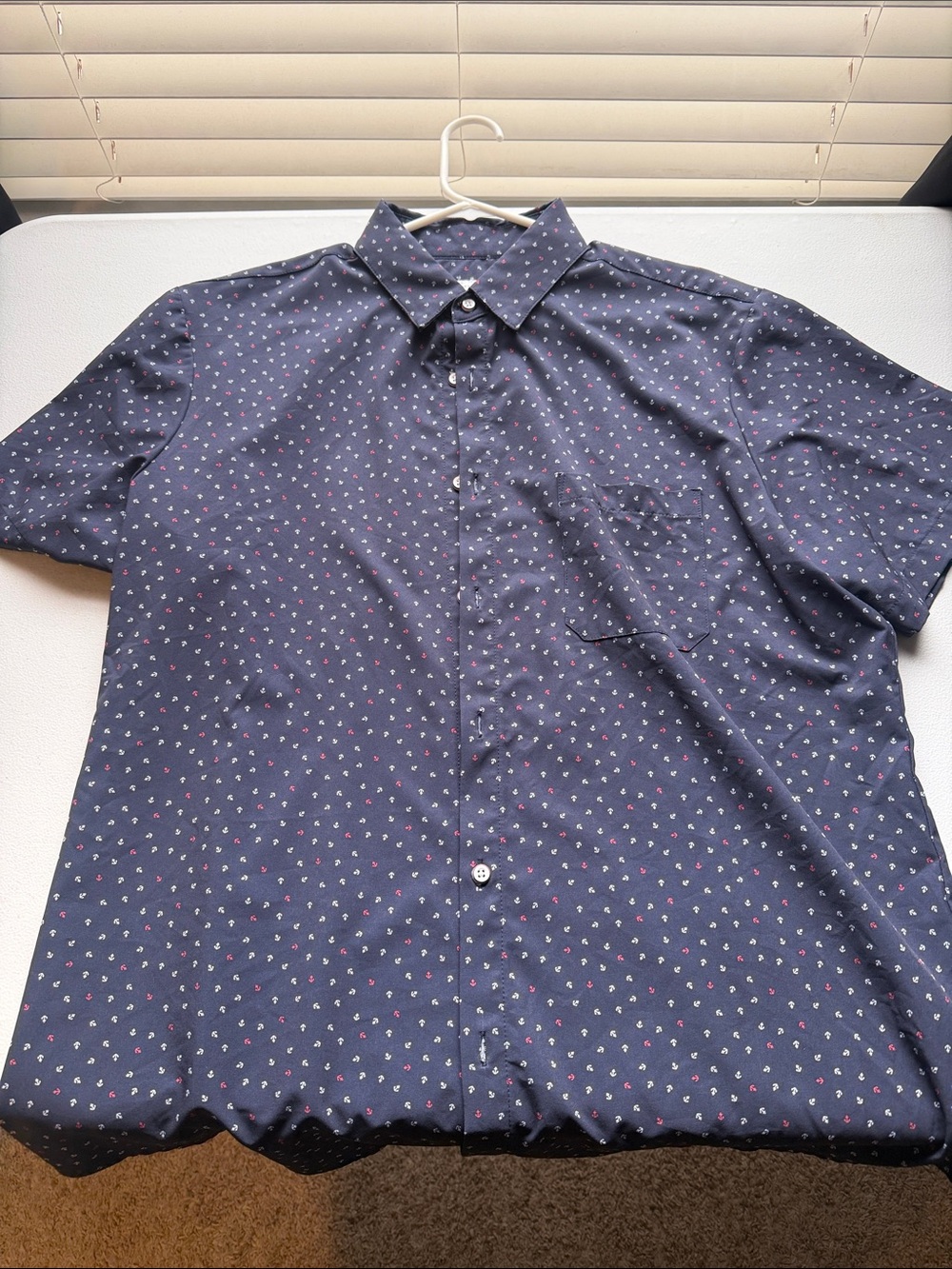 Mizzen+Main Navy Short-Sleeve Button-Down with Tiny Multicolor Motif